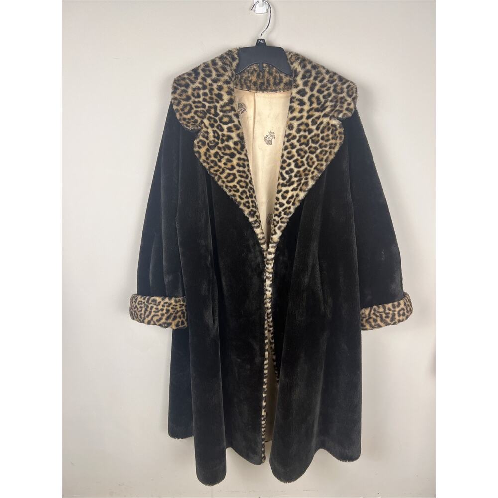 Borgata‎ Borg Deluxe Vintage Faux Fur Coat Cheetah Collar Lined Large